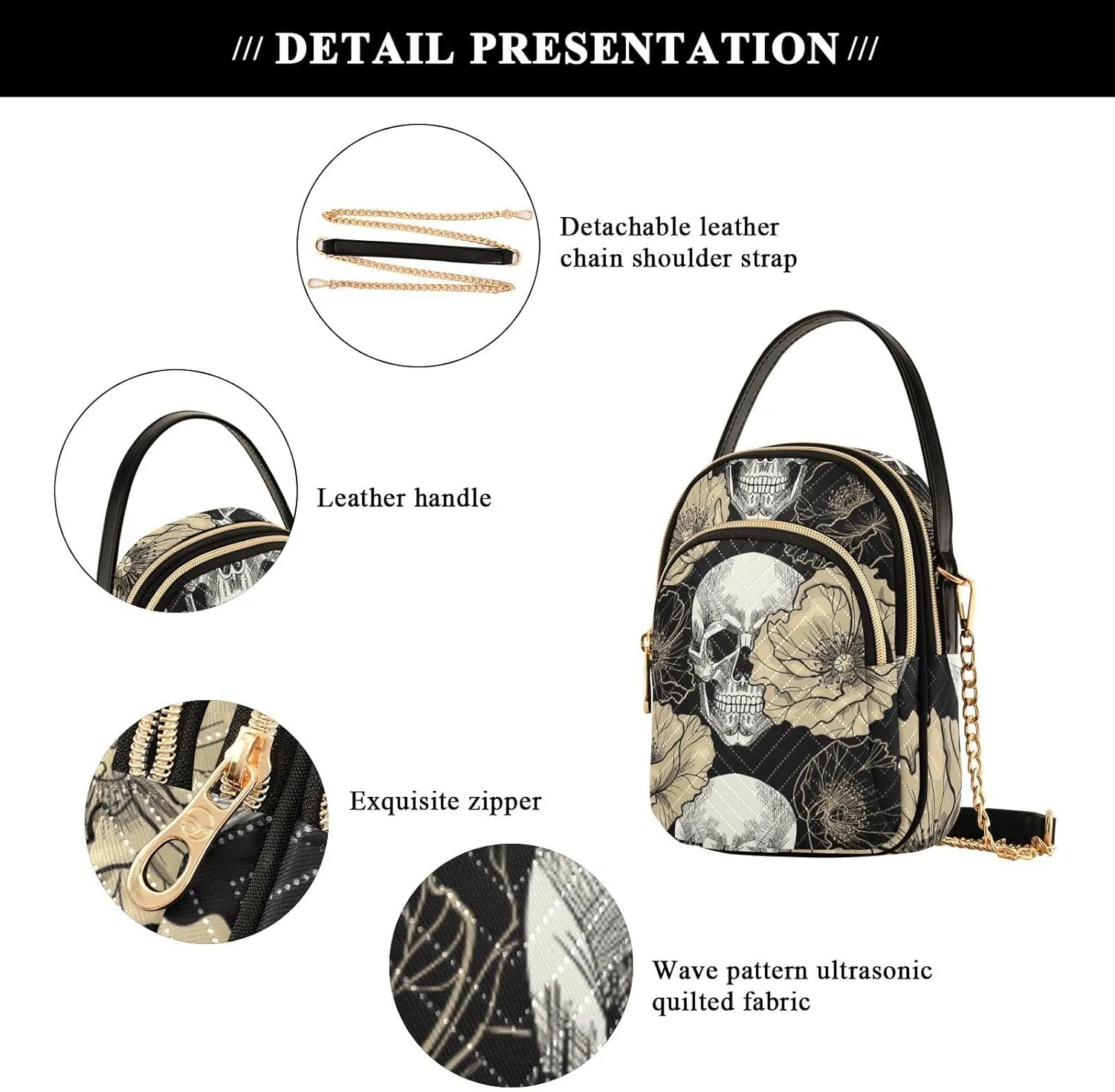 Women's Wave Cross Body Chest Bag, 52 inch Gold Chain Shoulder Handbag Purse