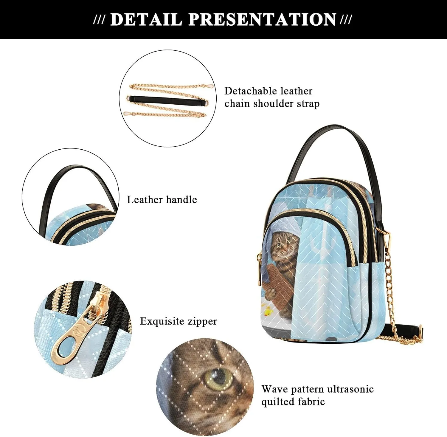 Women's Wave Cross Body Chest Bag, 52 inch Gold Chain Shoulder Handbag Purse