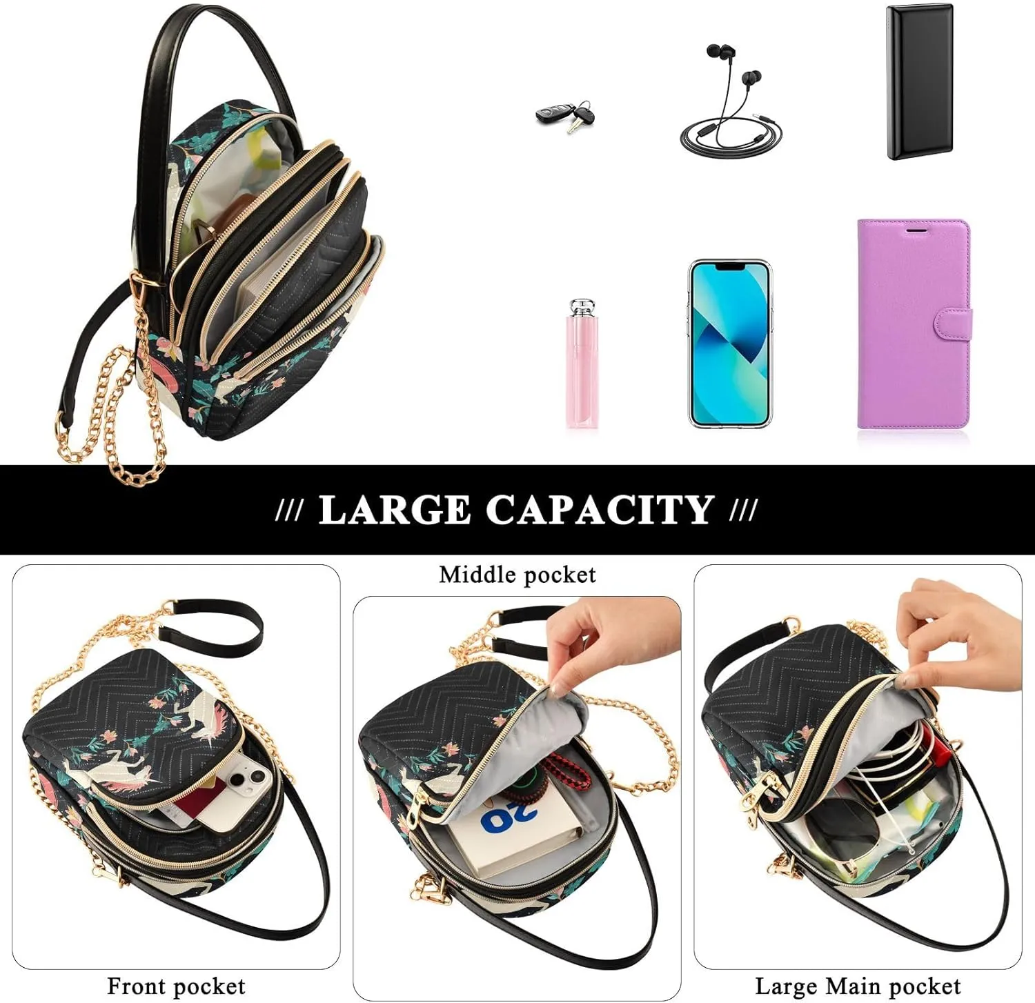 Women's Wave Cross Body Chest Bag, 52 inch Gold Chain Shoulder Handbag Purse