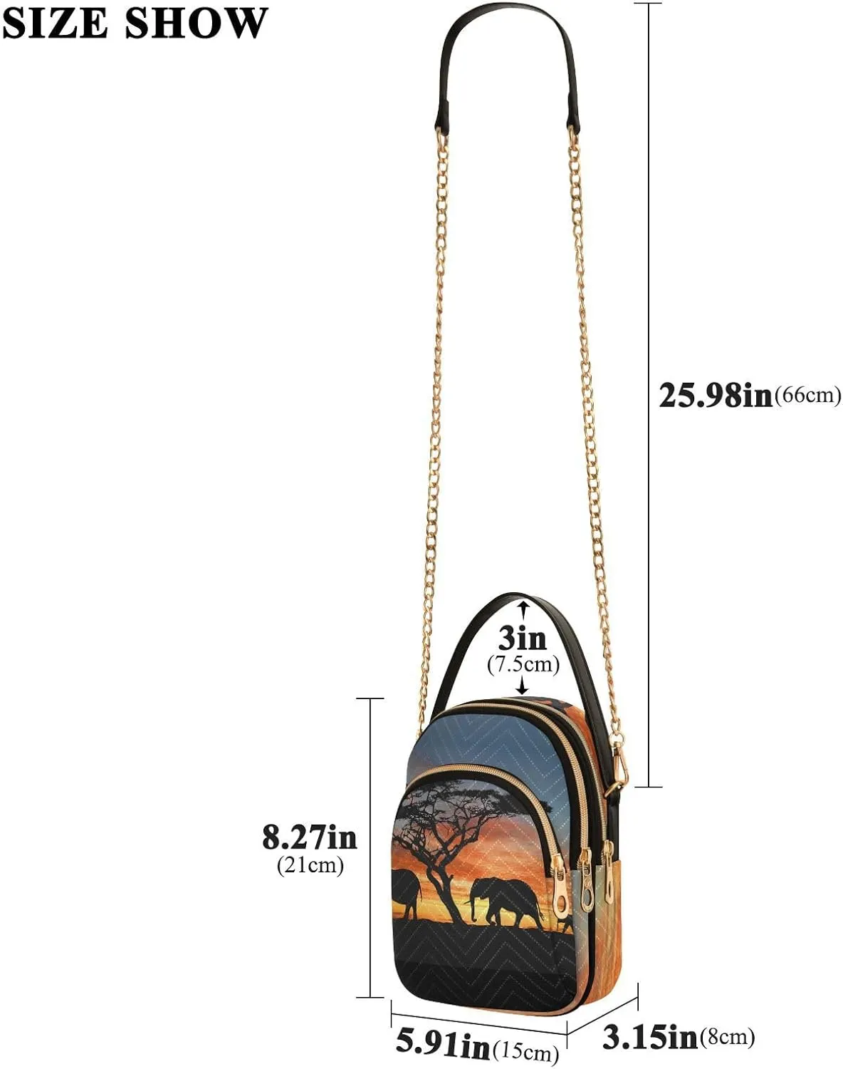 Women's Wave Cross Body Chest Bag, 52 inch Gold Chain Shoulder Handbag Purse