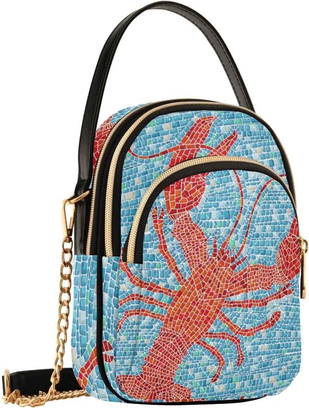 Women's Wave Cross Body Chest Bag, 52 inch Gold Chain Shoulder Handbag Purse