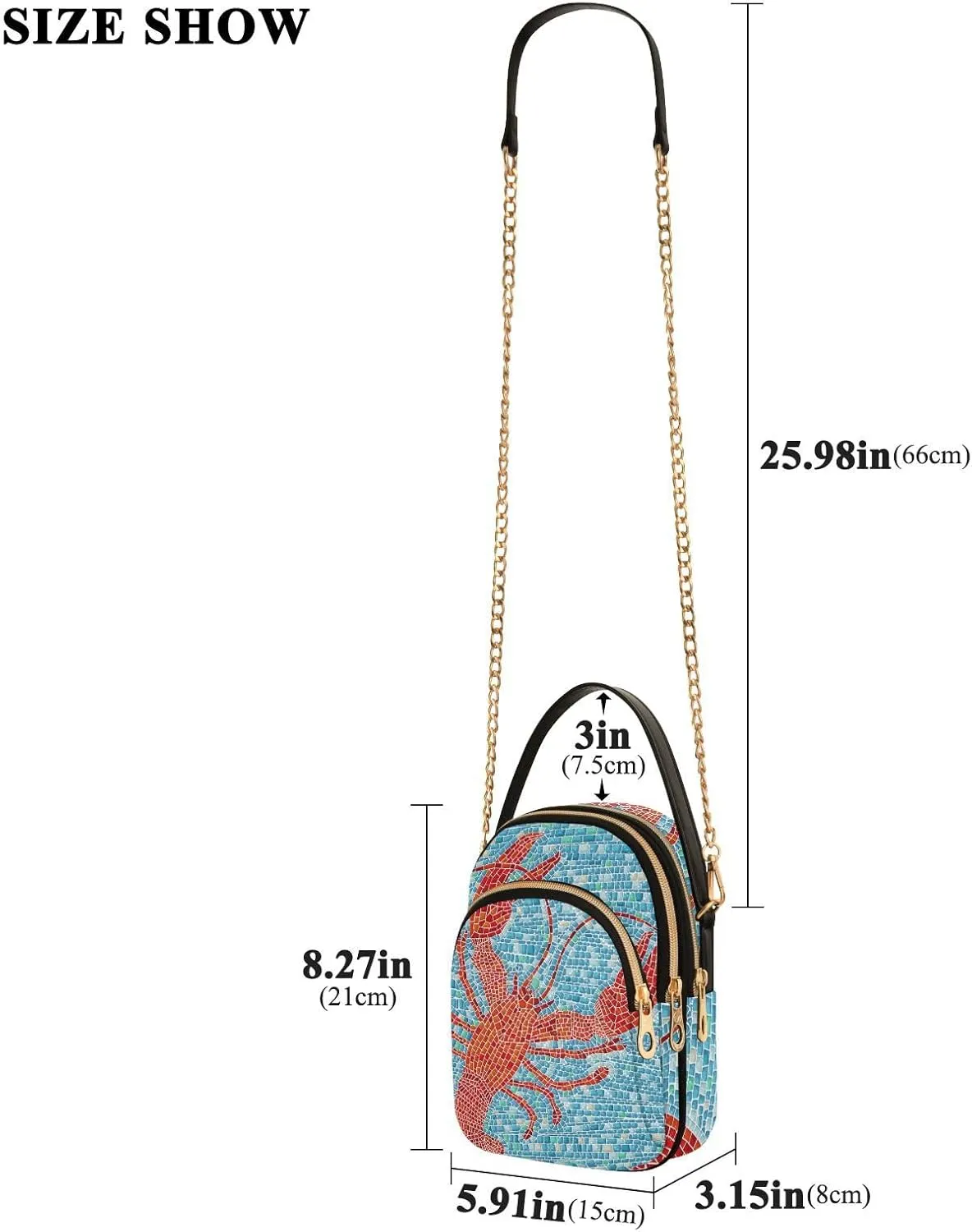 Women's Wave Cross Body Chest Bag, 52 inch Gold Chain Shoulder Handbag Purse