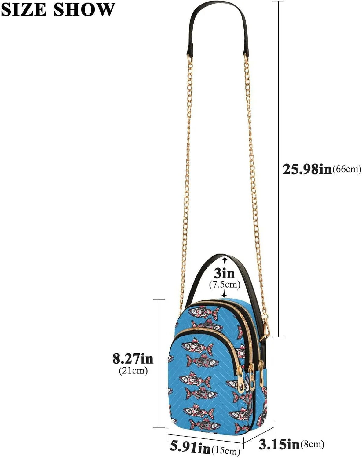 Women's Wave Cross Body Chest Bag, 52 inch Gold Chain Shoulder Handbag Purse