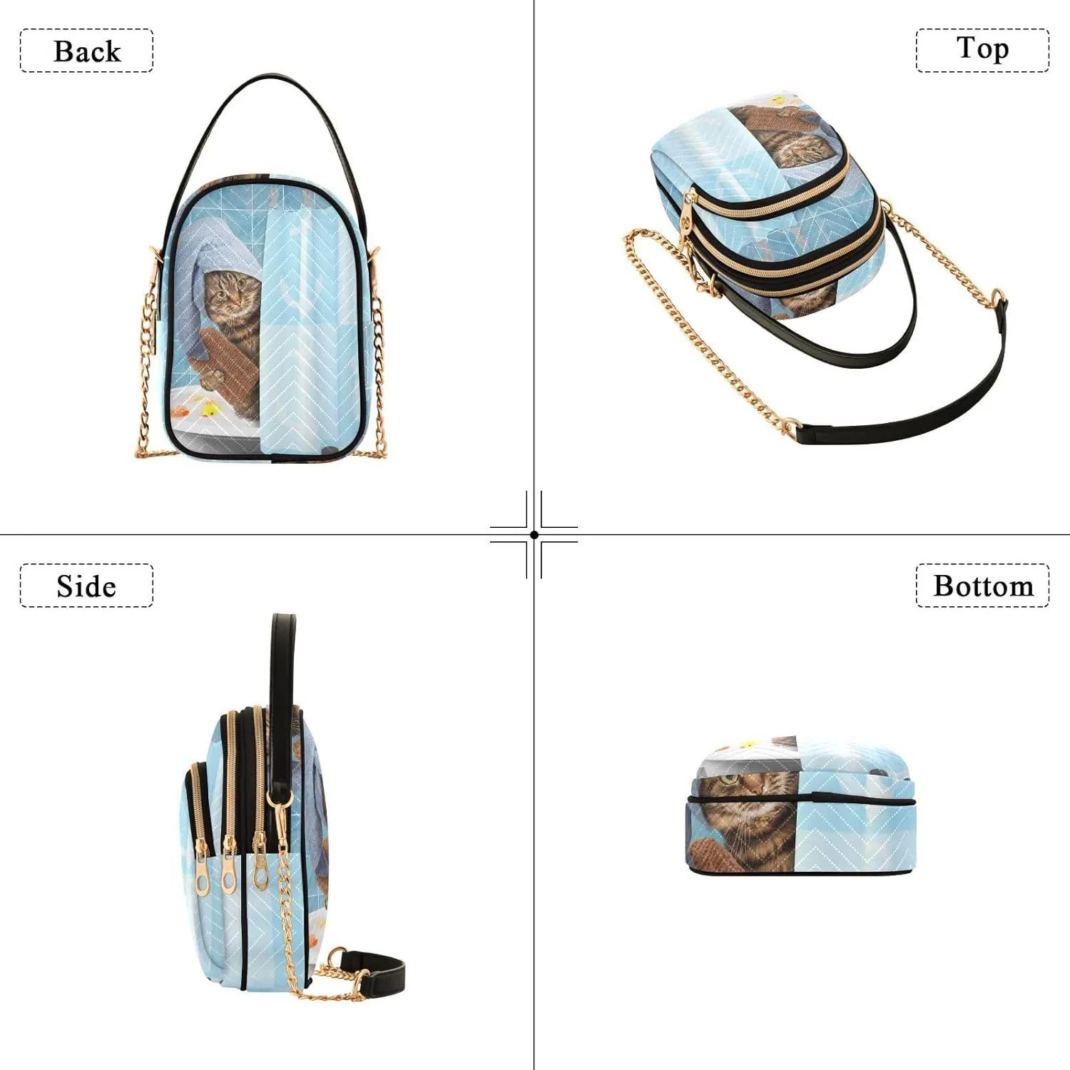 Women's Wave Cross Body Chest Bag, 52 inch Gold Chain Shoulder Handbag Purse