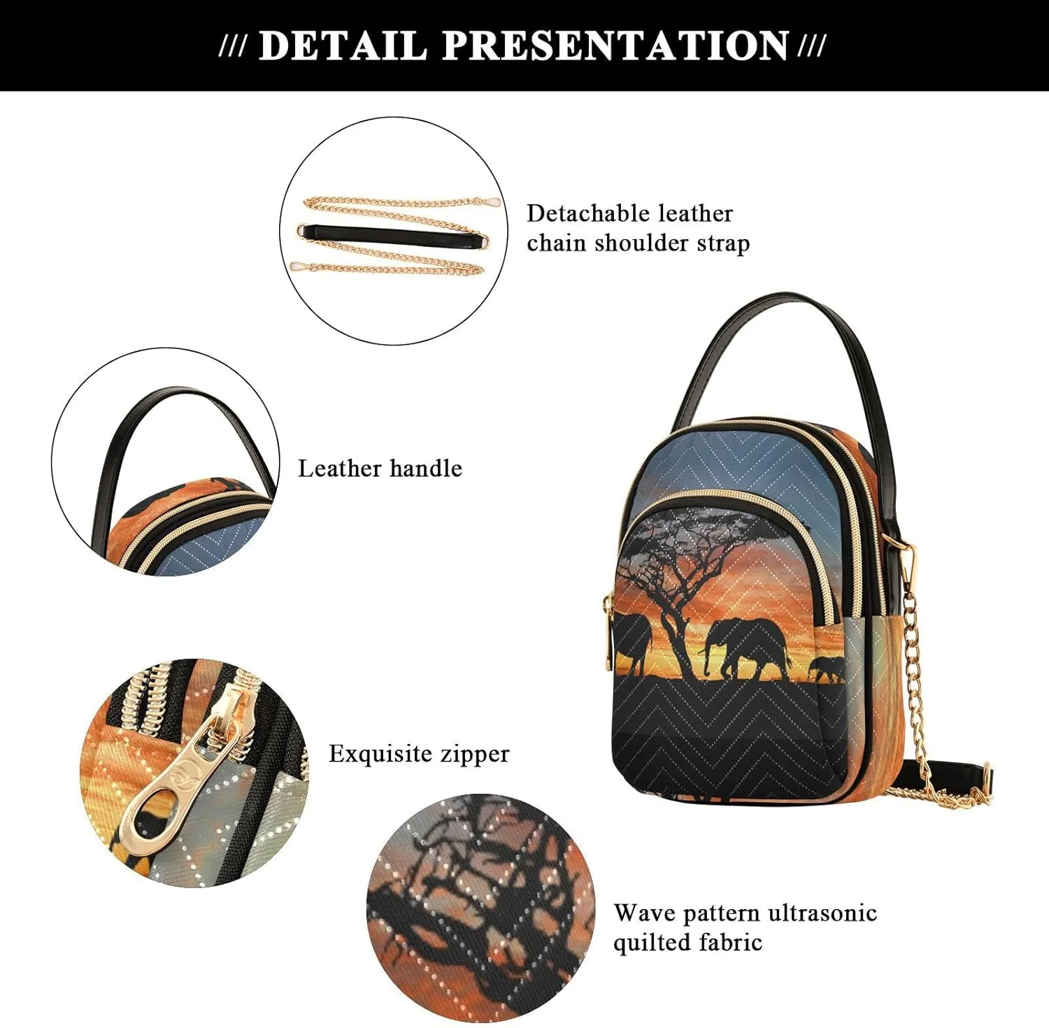 Women's Wave Cross Body Chest Bag, 52 inch Gold Chain Shoulder Handbag Purse