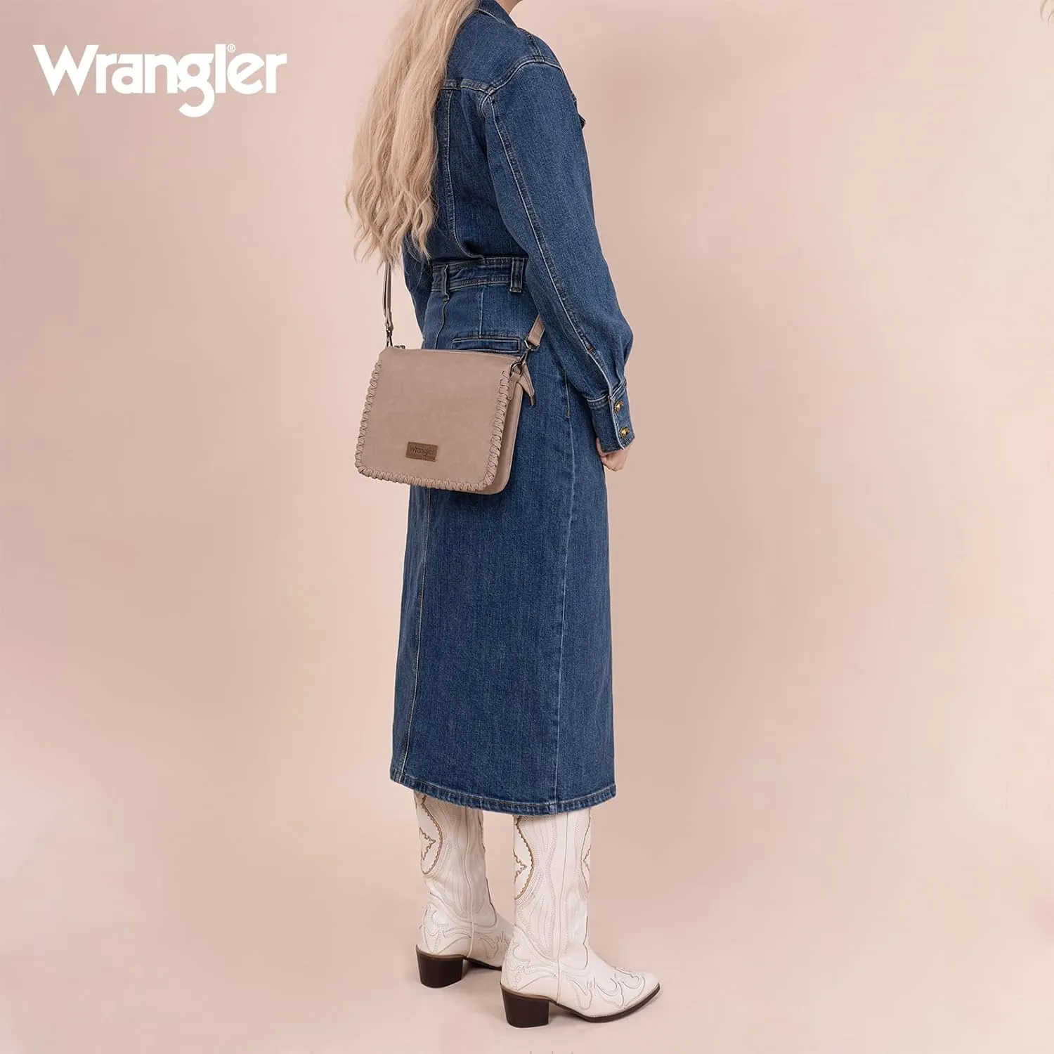 Wrangler Shoulder Bag for Women Crossbody Purse with Woven Strap