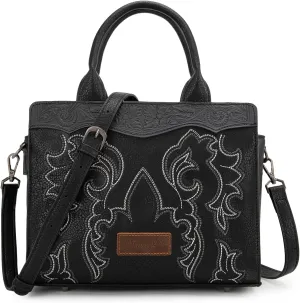 Wrangler Top Handle Handbags Western Fringe Crossbody Bag for Women Embroidered Boot Scroll Ladies Handbag