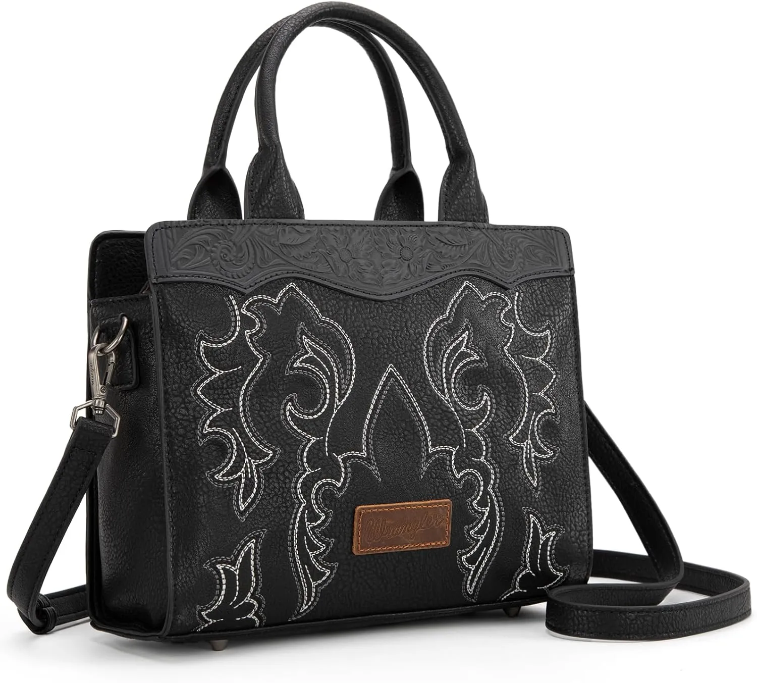 Wrangler Top Handle Handbags Western Fringe Crossbody Bag for Women Embroidered Boot Scroll Ladies Handbag