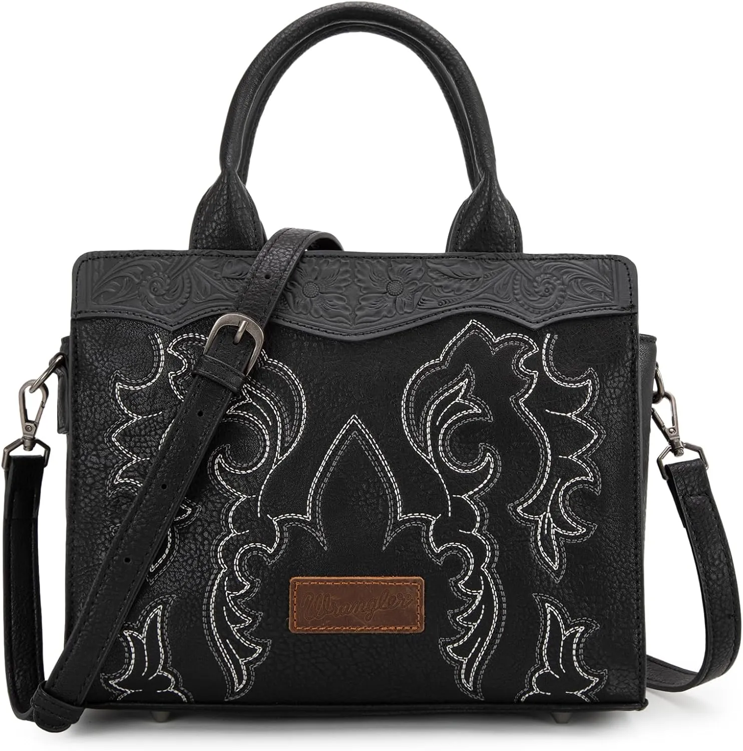 Wrangler Top Handle Handbags Western Fringe Crossbody Bag for Women Embroidered Boot Scroll Ladies Handbag