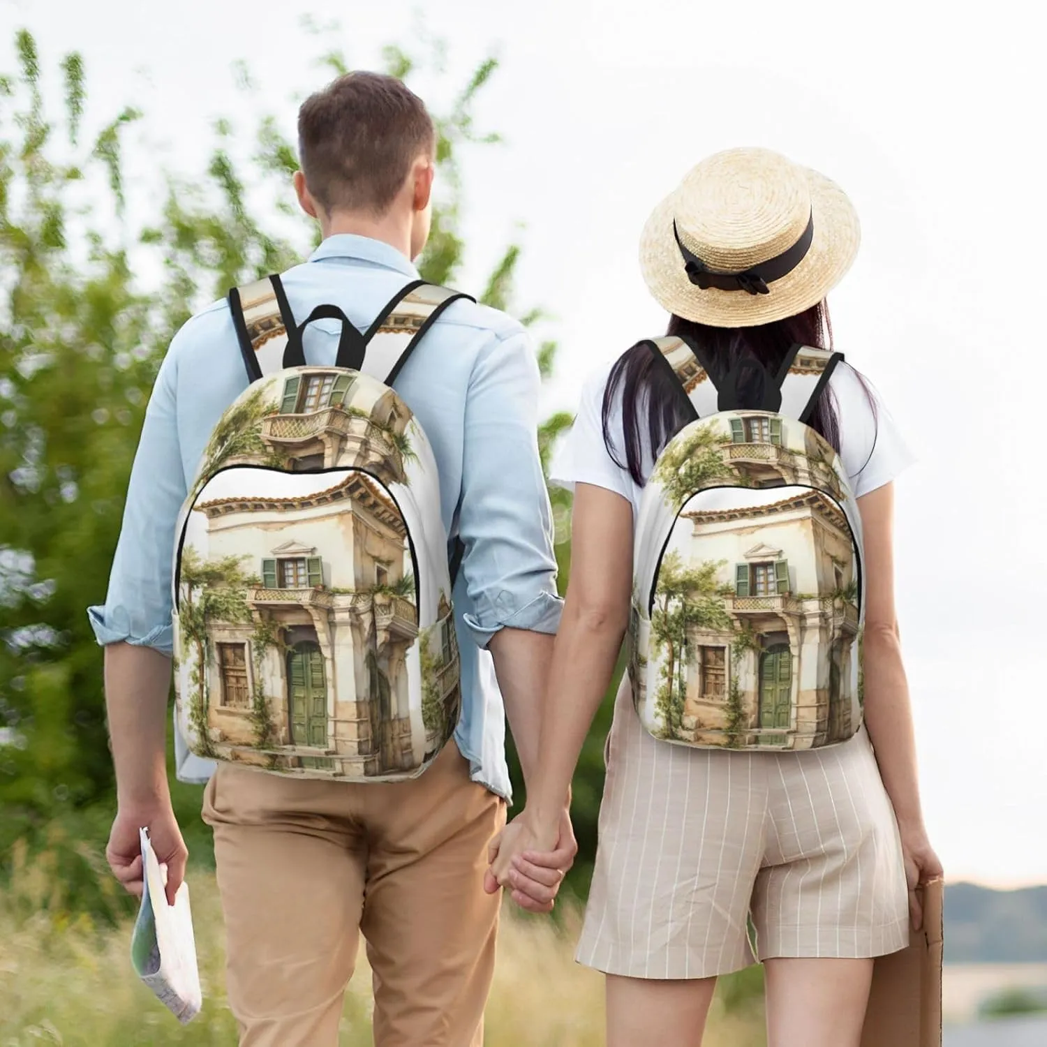 WURTON Antique Building With Roman Olive Branch And Greek Print Backpack Casual Bookbag Men Women Laptop Lightweight Cute Travel Rucksack Bestow
