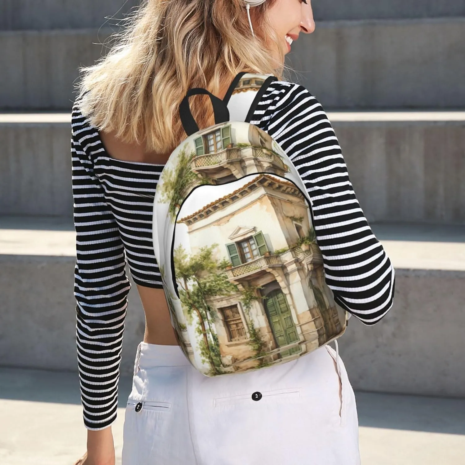 WURTON Antique Building With Roman Olive Branch And Greek Print Backpack Casual Bookbag Men Women Laptop Lightweight Cute Travel Rucksack Bestow