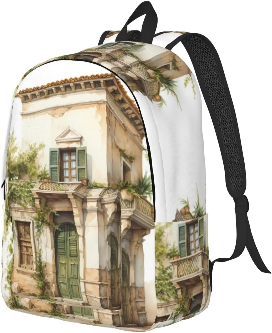 WURTON Antique Building With Roman Olive Branch And Greek Print Backpack Casual Bookbag Men Women Laptop Lightweight Cute Travel Rucksack Bestow