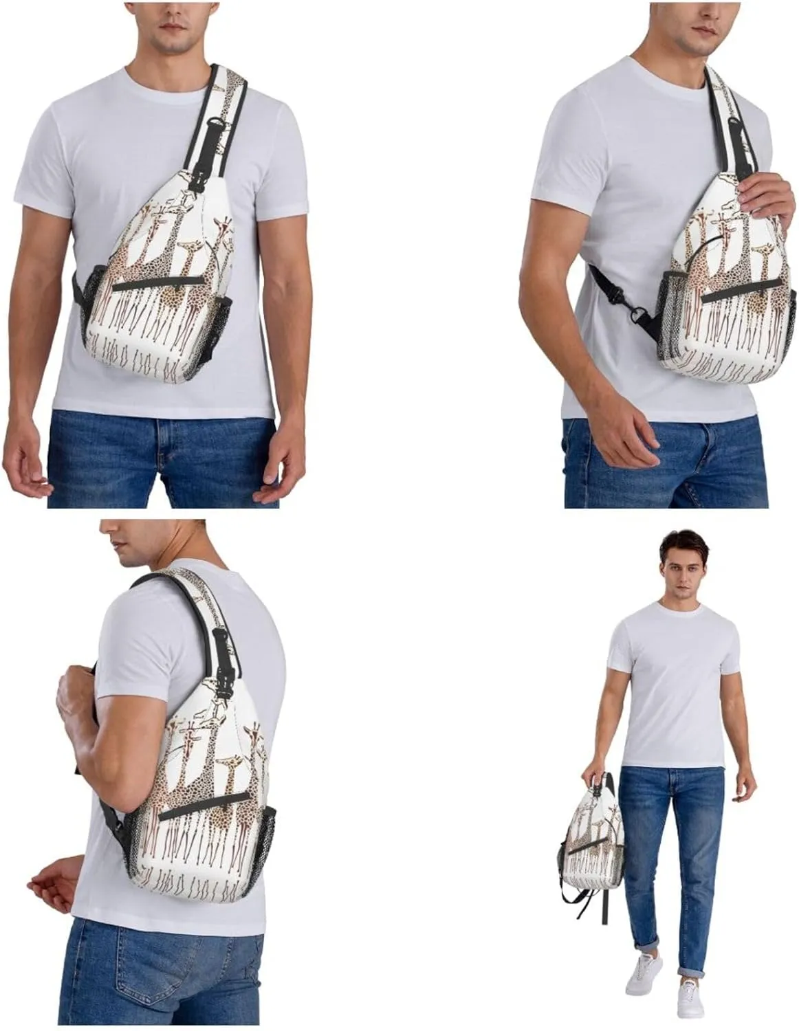 WURTON Cute Cartoon Funny Giraffes Print Crossbody Backpack Shoulder Bag Cross Chest Bag For Travel, Hiking Gym Tactical Use