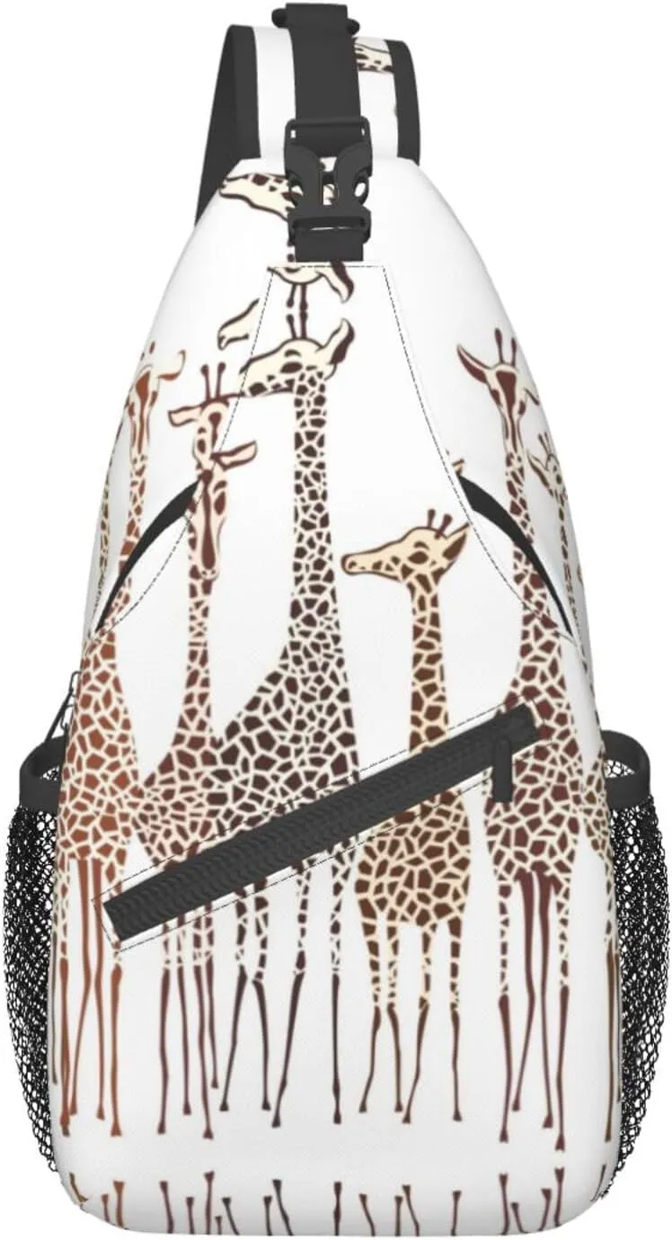 WURTON Cute Cartoon Funny Giraffes Print Crossbody Backpack Shoulder Bag Cross Chest Bag For Travel, Hiking Gym Tactical Use