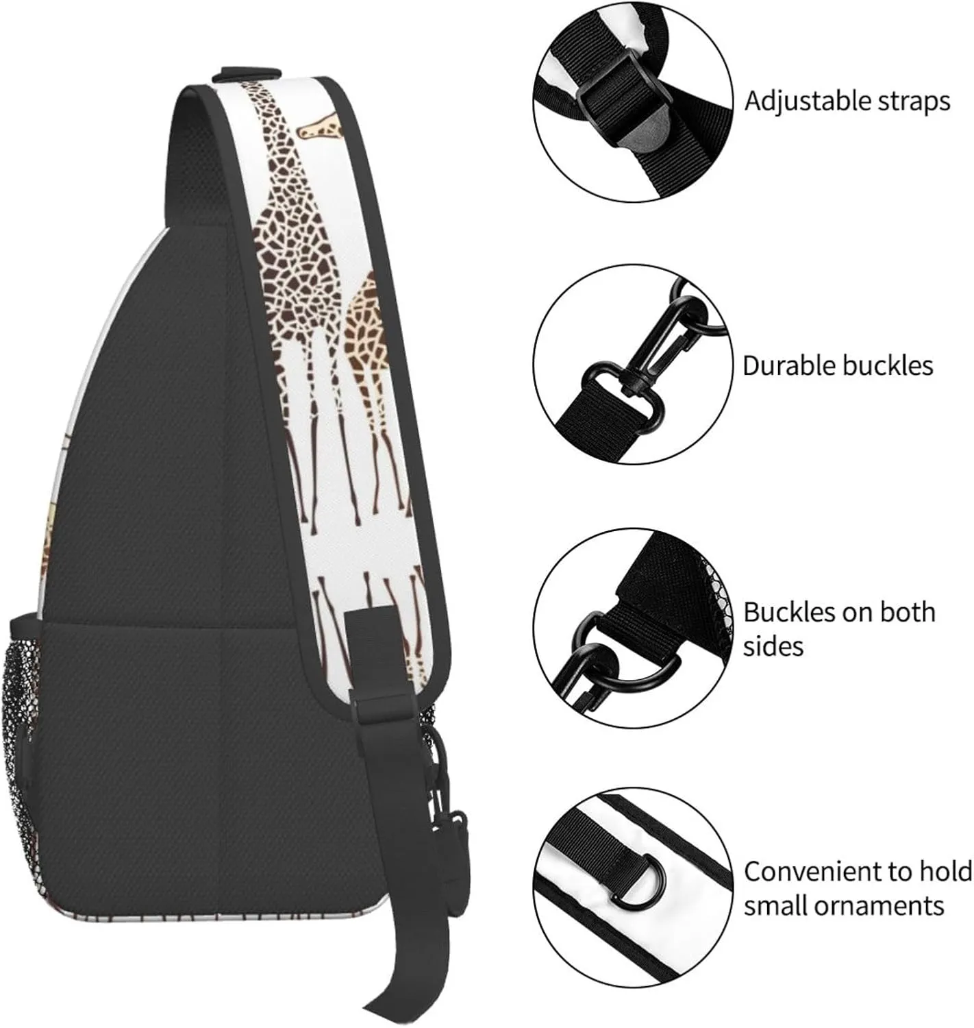 WURTON Cute Cartoon Funny Giraffes Print Crossbody Backpack Shoulder Bag Cross Chest Bag For Travel, Hiking Gym Tactical Use