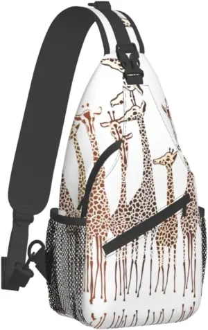 WURTON Cute Cartoon Funny Giraffes Print Crossbody Backpack Shoulder Bag Cross Chest Bag For Travel, Hiking Gym Tactical Use