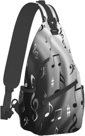 WURTON Music Notes Print Print Crossbody Backpack Shoulder Bag Cross Chest Bag For Travel, Hiking Gym Tactical Use
