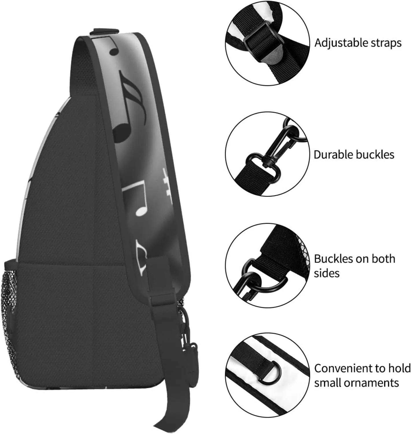 WURTON Music Notes Print Print Crossbody Backpack Shoulder Bag Cross Chest Bag For Travel, Hiking Gym Tactical Use