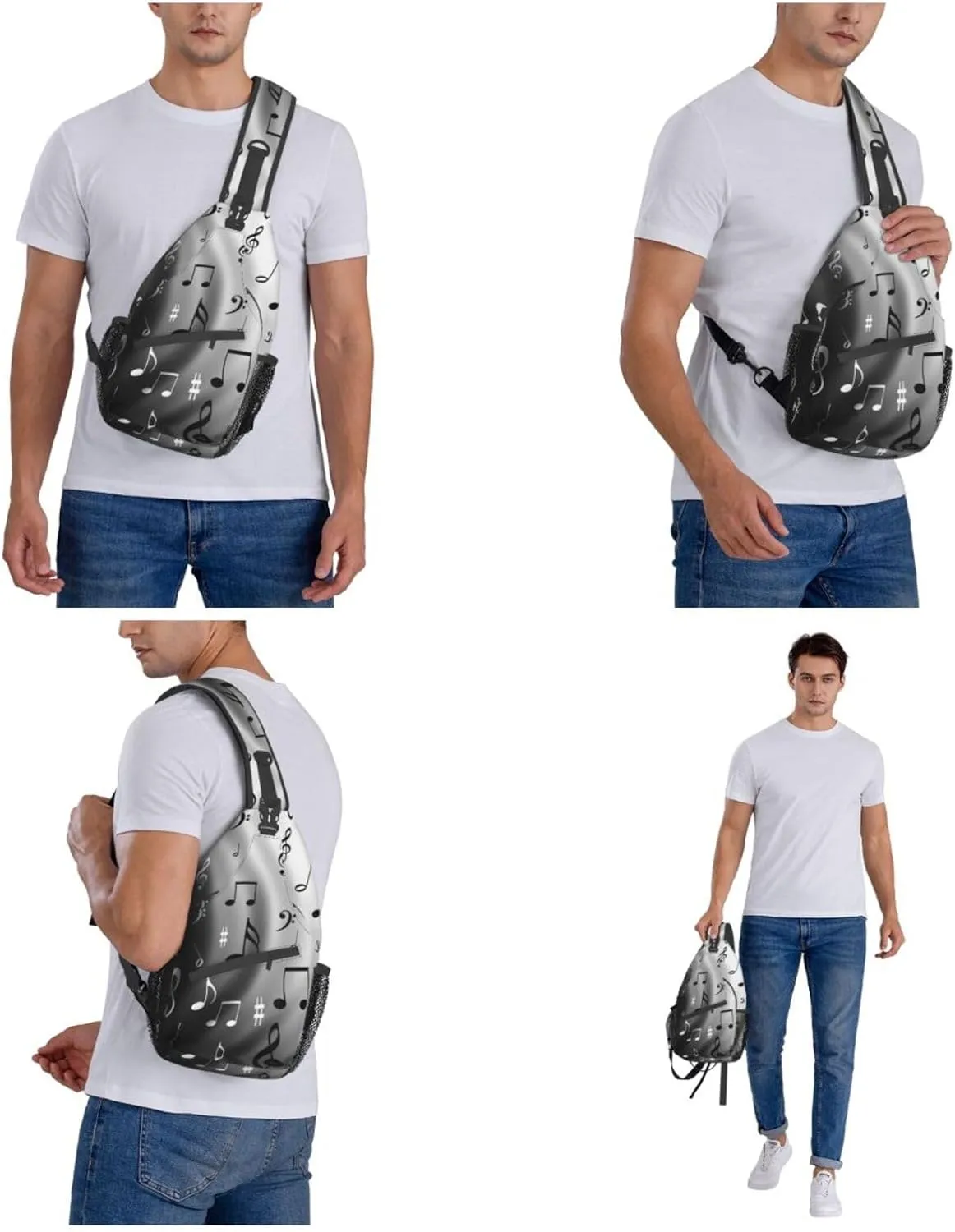 WURTON Music Notes Print Print Crossbody Backpack Shoulder Bag Cross Chest Bag For Travel, Hiking Gym Tactical Use