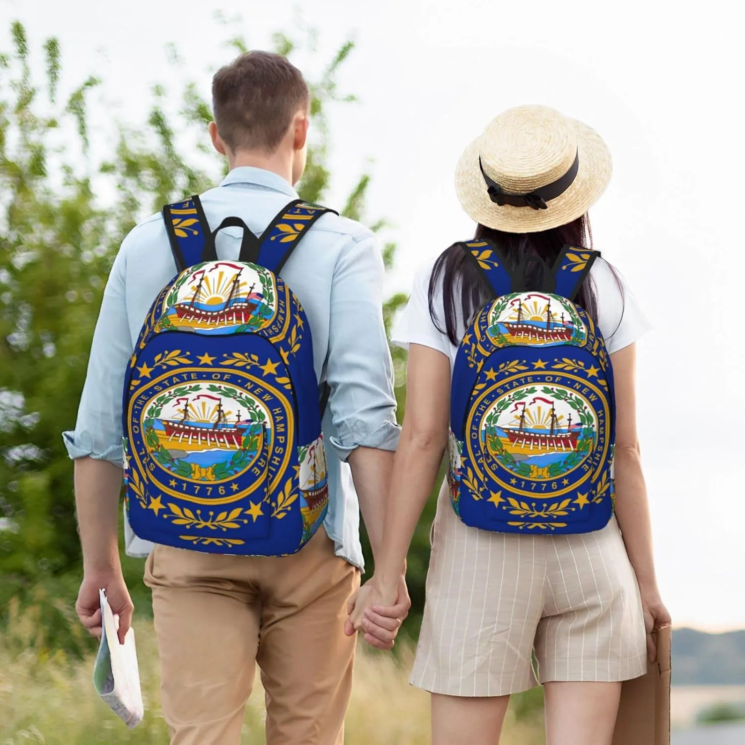 WURTON New Hampshire State Flag Print Unisex Canvas Bag Canvas Shoulder Pouch Pack Lightweight Backpack For Woman Lady