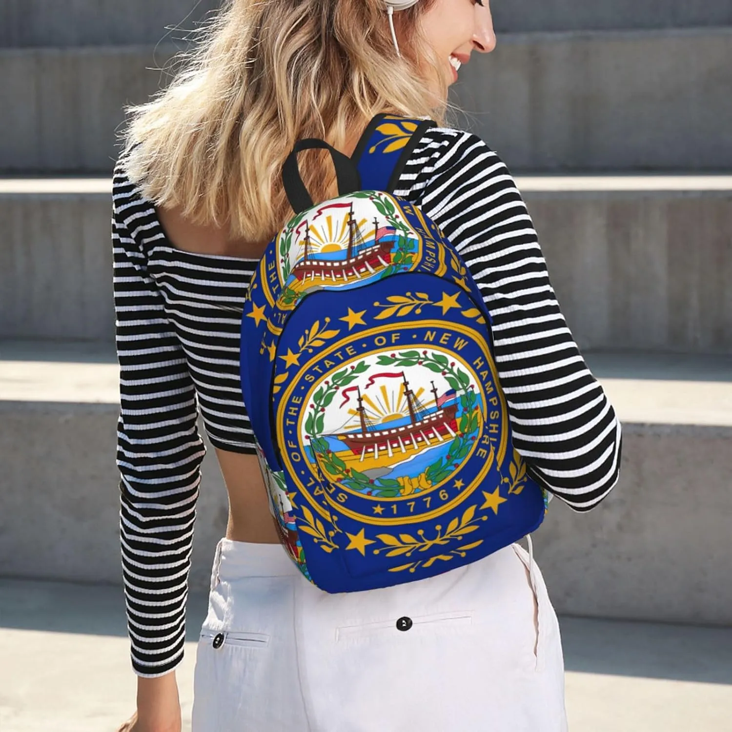 WURTON New Hampshire State Flag Print Unisex Canvas Bag Canvas Shoulder Pouch Pack Lightweight Backpack For Woman Lady