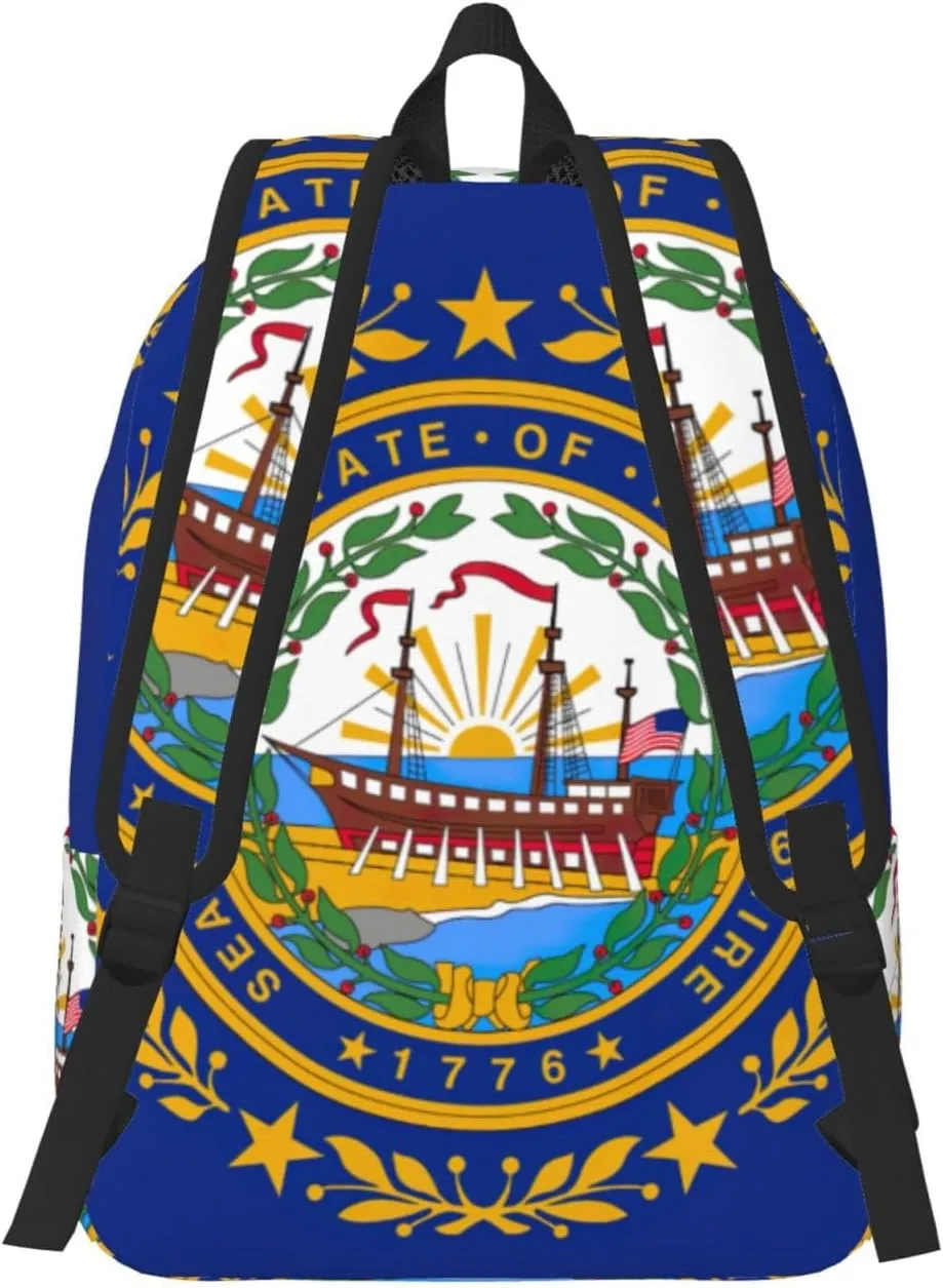 WURTON New Hampshire State Flag Print Unisex Canvas Bag Canvas Shoulder Pouch Pack Lightweight Backpack For Woman Lady