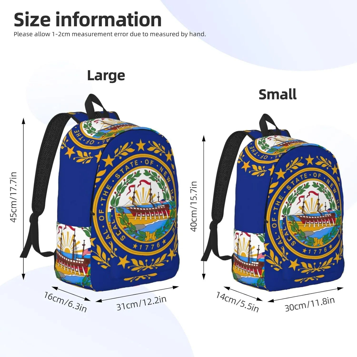 WURTON New Hampshire State Flag Print Unisex Canvas Bag Canvas Shoulder Pouch Pack Lightweight Backpack For Woman Lady