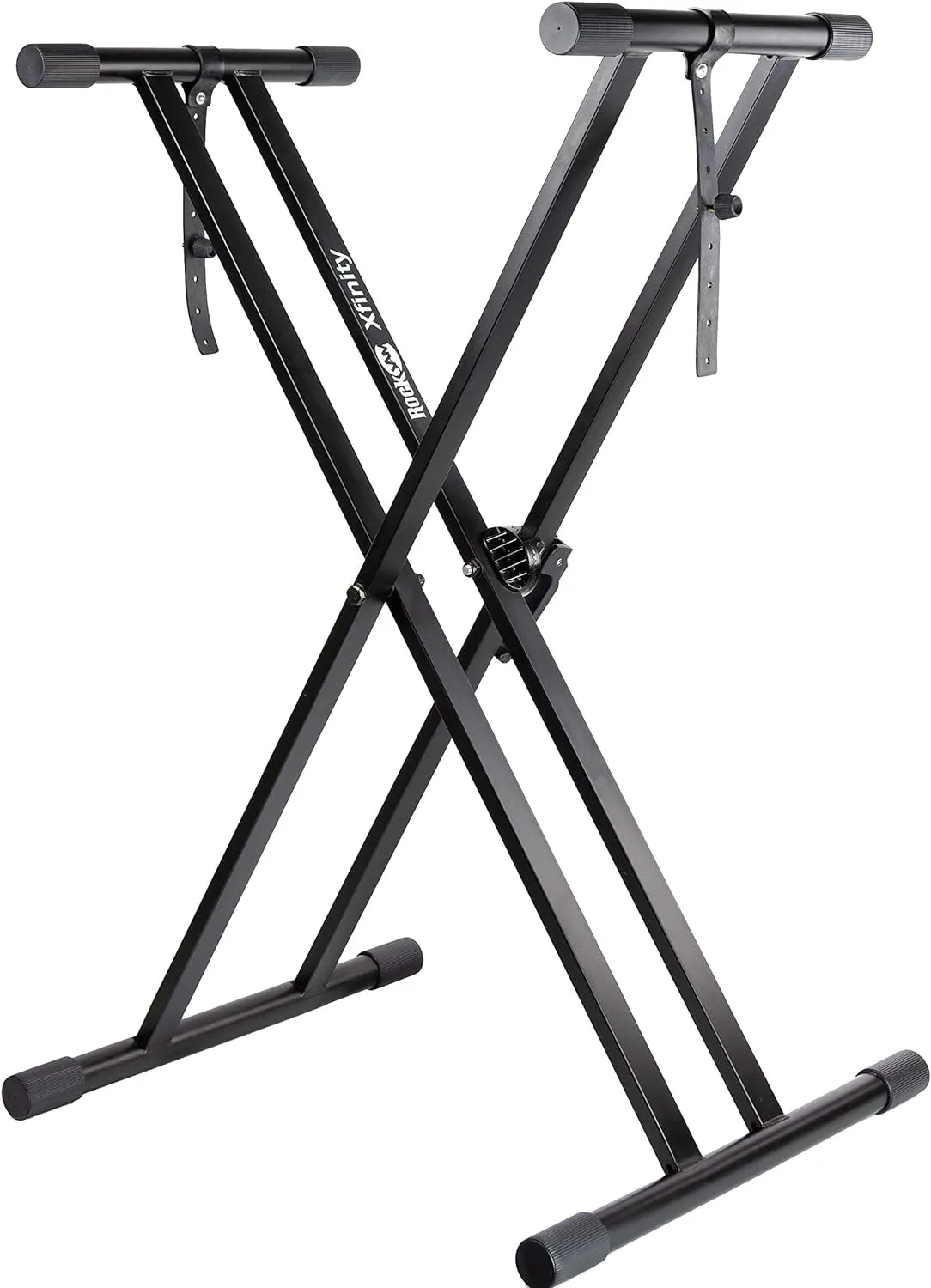 Yamaha Artiste Series Keyboard Bag for 76-Note Keyboards, Black/Gray and RockJam Xfinity Heavy-Duty, Double-X, Pre-Assembled, Infinitely Adjustable Piano Keyboard Stand with Locking Straps Bundle