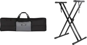 Yamaha Artiste Series Keyboard Bag for 76-Note Keyboards, Black/Gray and RockJam Xfinity Heavy-Duty, Double-X, Pre-Assembled, Infinitely Adjustable Piano Keyboard Stand with Locking Straps Bundle