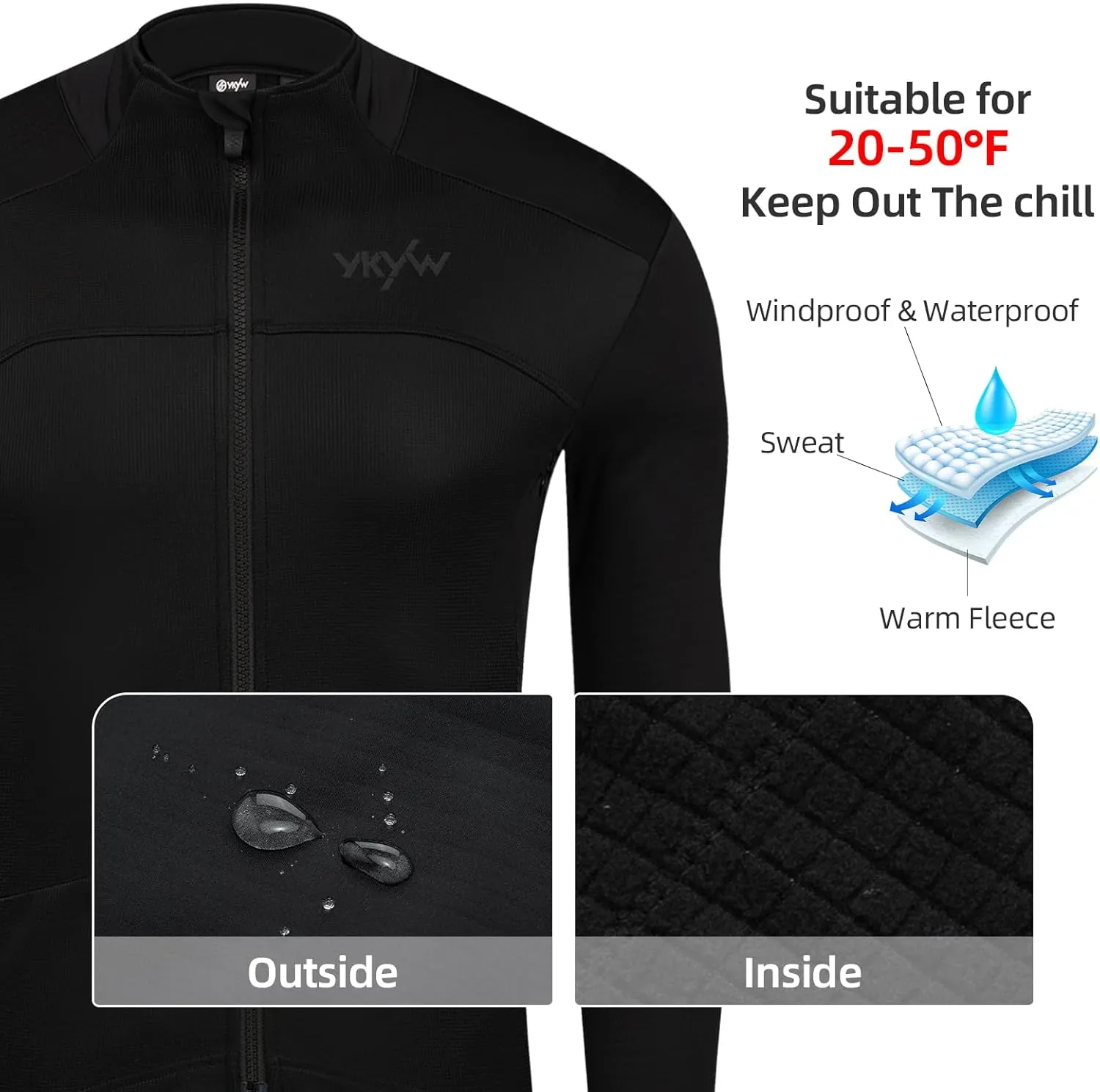 YKYWBIKE Cycling Jackets for Men Winter,Water Resistant Softshell,Windproof Bike Jacket,Cold Weather Motorcycle Jacket