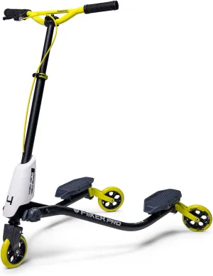 Yvolution Black/Yellow Fliker Pro Kids Drift Scooter, Adjustable Handlebar in 3 Heights, 3 Wheels, for Boys and Girls Age 7  Years Old, Max User Weight 220lbs/100kg