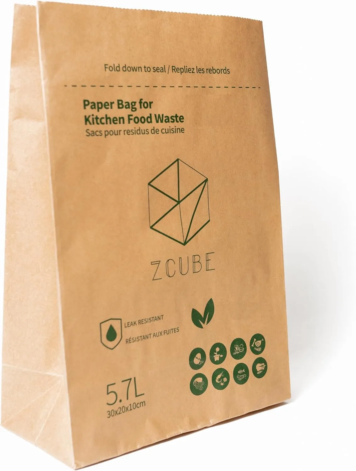 Zcube Kitchen Food Waste Paper Bag-Sets of 6-Leak Resistant Liner- Size Small(same as bag to earth bag)-60 Bags