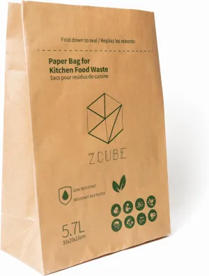 Zcube Kitchen Food Waste Paper Bag-Sets of 6-Leak Resistant Liner- Size Small(same as bag to earth bag)-60 Bags