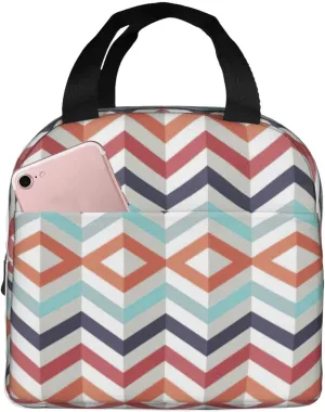 Zig Zag Lines print Lunch Bag, Food Handbags Case, Leakproof Insulated, for Work/Picnic/Beach/Travel