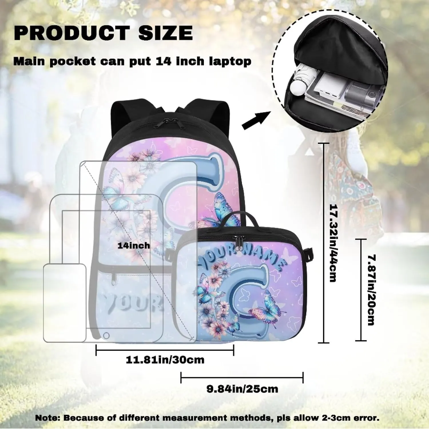 ZOUTAIRONG Letter C Print Backpack for School Removable Lunch Bag School Bags for Girls 7-10/10-12/12-16, Fashion Casual Backpack with Side Pockets