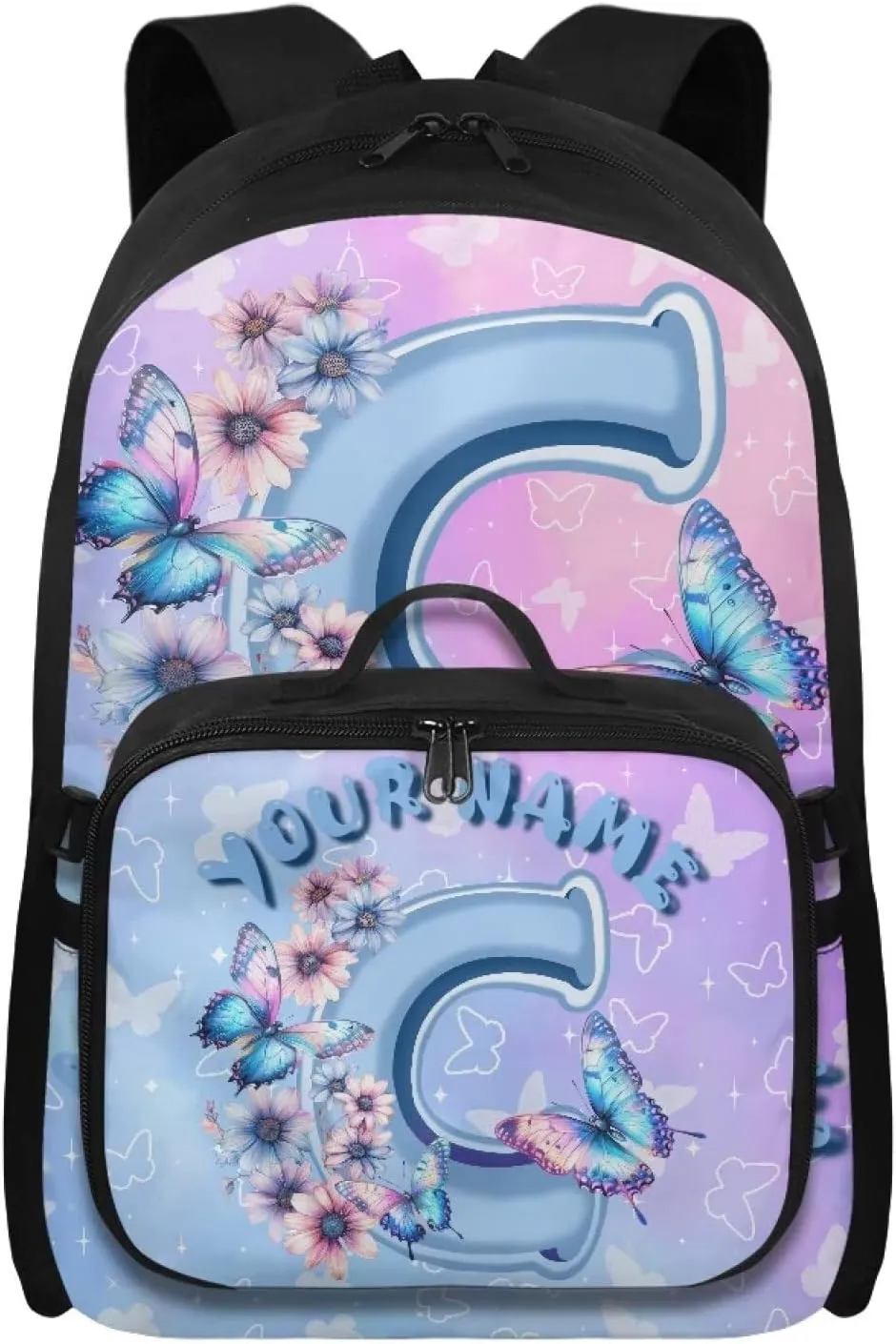 ZOUTAIRONG Letter C Print Backpack for School Removable Lunch Bag School Bags for Girls 7-10/10-12/12-16, Fashion Casual Backpack with Side Pockets