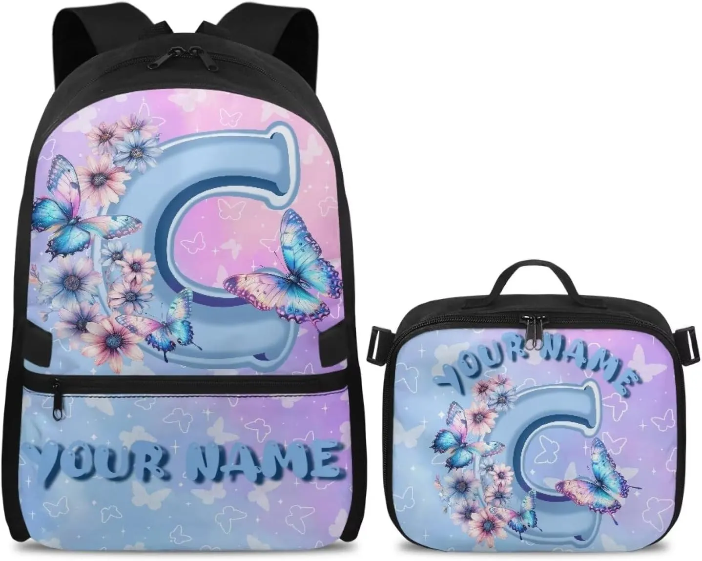 ZOUTAIRONG Letter C Print Backpack for School Removable Lunch Bag School Bags for Girls 7-10/10-12/12-16, Fashion Casual Backpack with Side Pockets