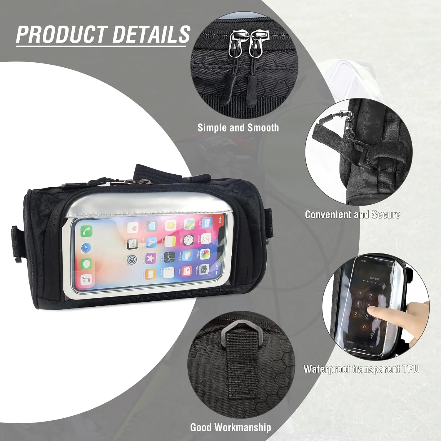 ZUKKA Bike Handlebar Bag,Adjustable and Removable Shoulder Strap Waterproof Bicycle Front Storage Bag with Transparent Pouch Touch Screen, Large-Capacity Cycling Front Pack